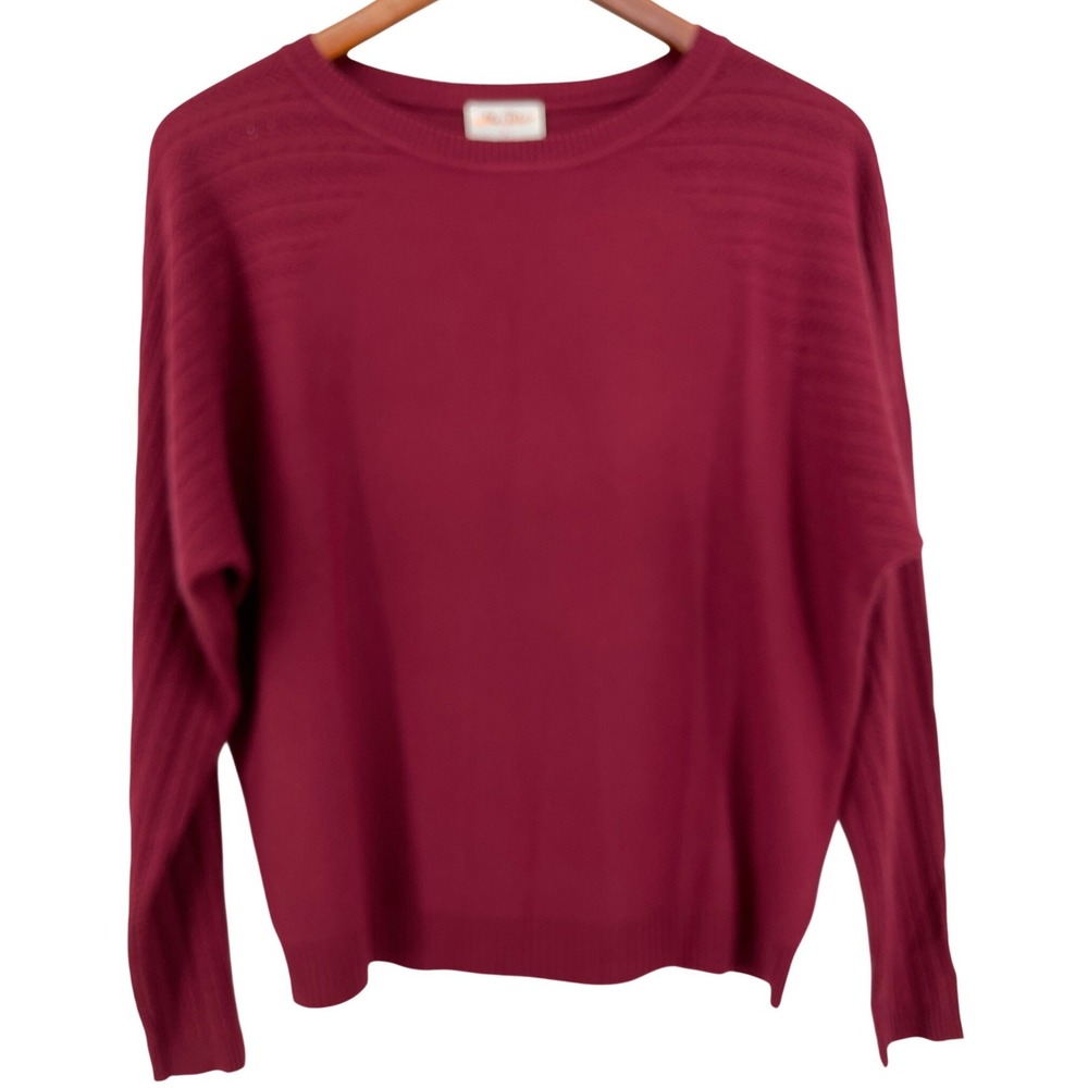 Allie Rose Sweater Women Large Burgundy Cable Knit Sleeve Raglan Crew Neck